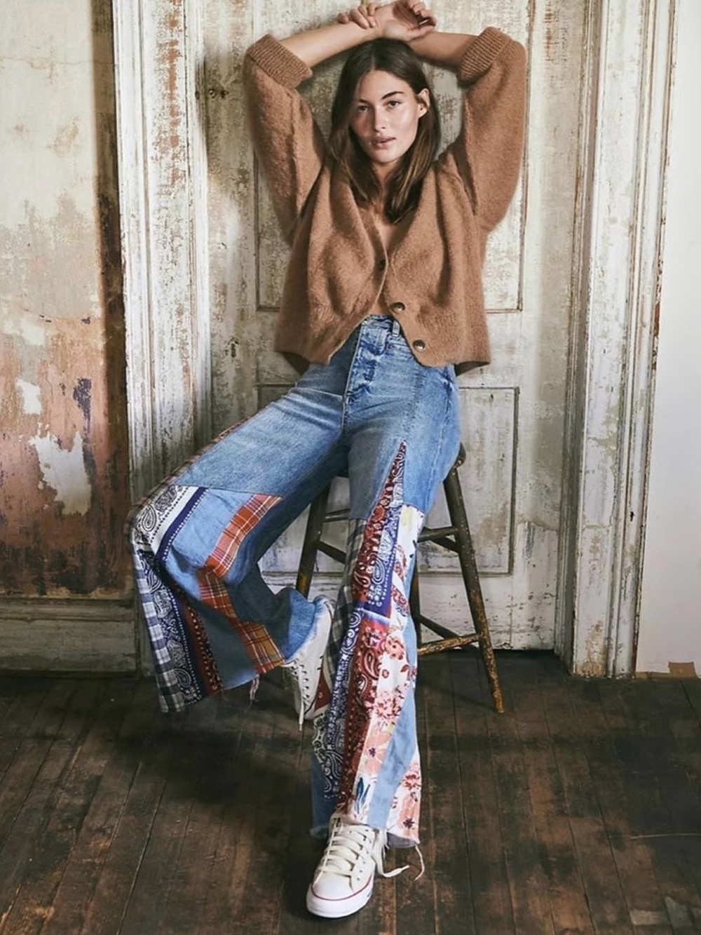 Free People We The Free Cortez Pieced Patchwork Flare Jeans 28